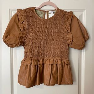 Leather type puff sleeve top